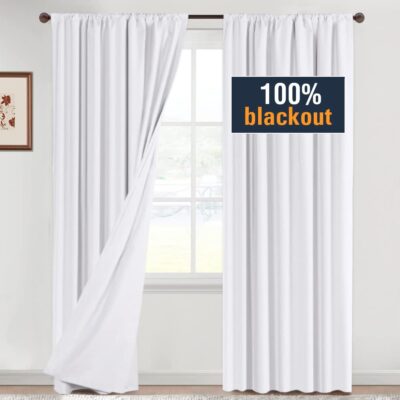 White Blackout Curtains for Bedroom – Waterproof 84 Inch Window Treatments