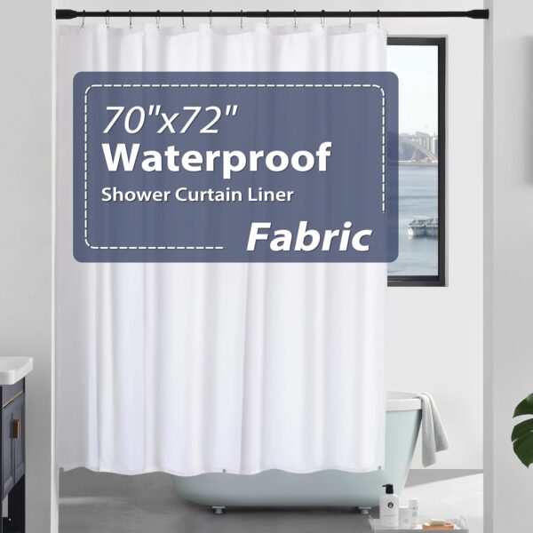 White Waterproof Fabric Shower Curtain Liner - 70x72 for a Clean Bathroom