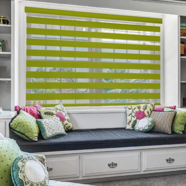 Zebra Roller Shades: Stylish Light Filtering Window Treatments in Green for Privacy - Image 2