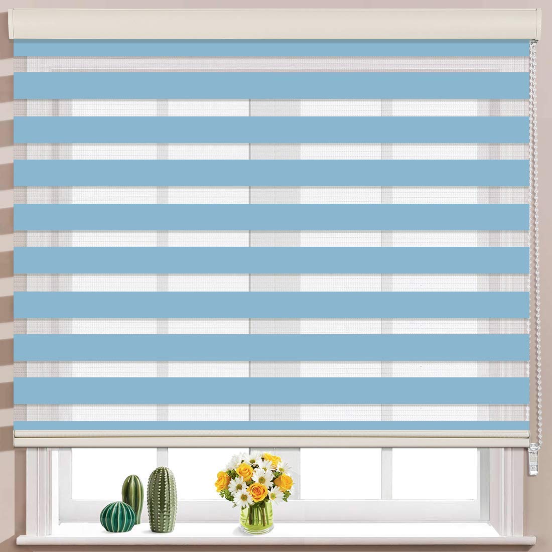 Blue Dual Layer Zebra Roller Blinds for Perfect Light Filtering and Privacy Control