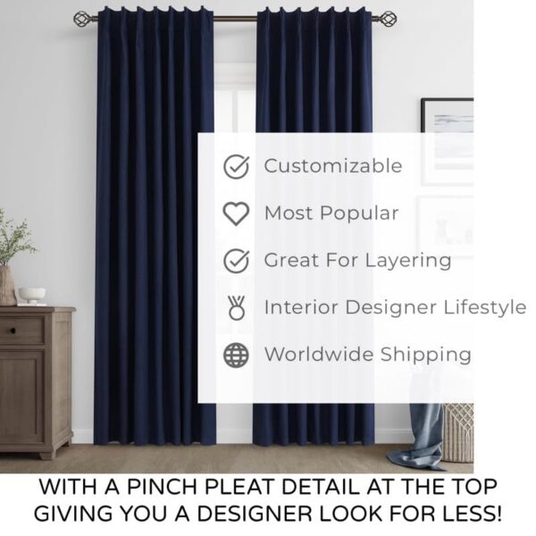 Luxury Navy Blue Pinch Pleated Curtains for Living Room and Bedroom Decor - Image 4