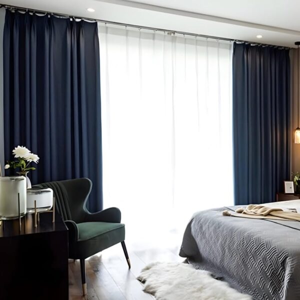 Luxury Navy Blue Pinch Pleated Curtains for Living Room and Bedroom Decor - Image 2