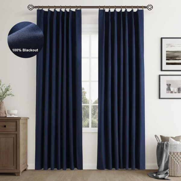 Luxury Navy Blue Pinch Pleated Curtains for Living Room and Bedroom Decor - Image 3