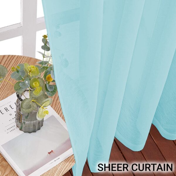 Aqua Sheer Window Curtains Set for Elegant Home Decor - 5 Feet Long - Image 2