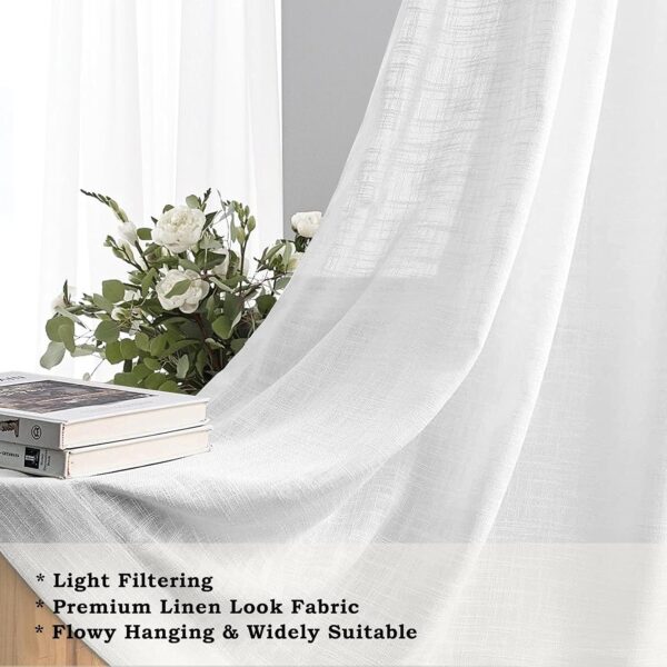 Cotton Linen Solid White Door Curtains with Steel Eyelet Rings - Set of 2 - Image 4