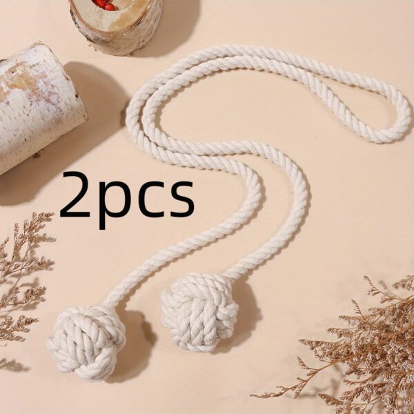 Boho Chic Knotted Rope Curtain Tiebacks with Tassels for Farmhouse Decor - Image 4