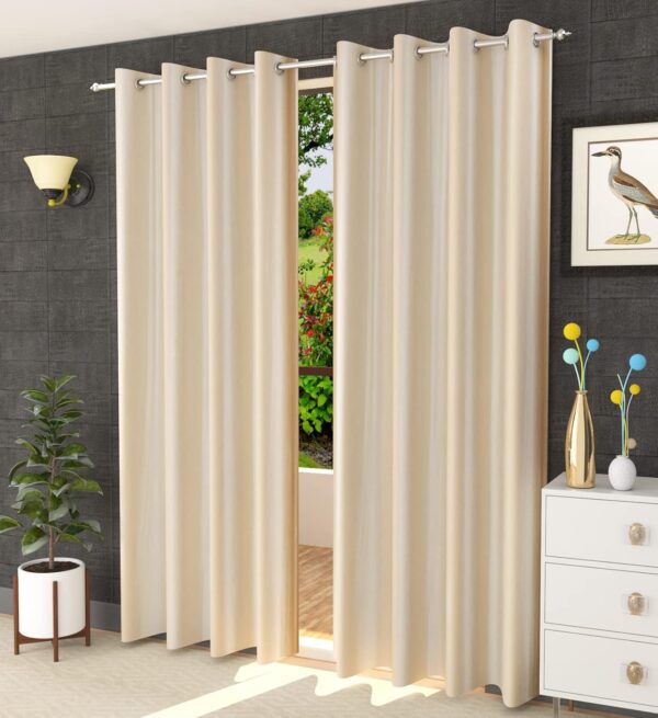 Elegant Cream Solid Curtains for Doors - 7 Feet, Pack of 2 - Image 4