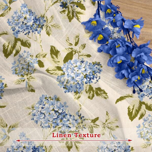 Cotton Linen Floral Sheer Curtains with Steel Eyelet Rings - Blue Set - Image 6