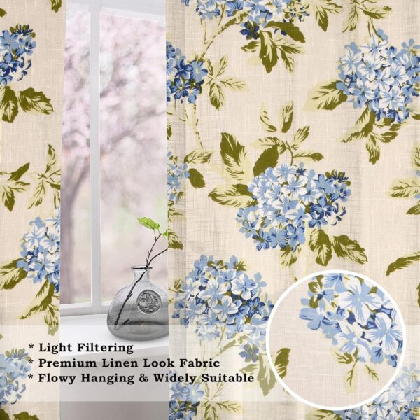 Cotton Linen Floral Sheer Curtains with Steel Eyelet Rings - Blue Set - Image 7