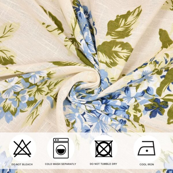 Cotton Linen Floral Sheer Curtains with Steel Eyelet Rings - Blue Set - Image 9