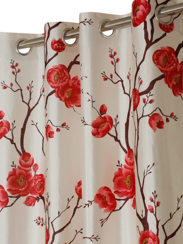 Elegant 3D Tulips Maroon Door Curtains - 7 Feet Polyester Set - Image 3