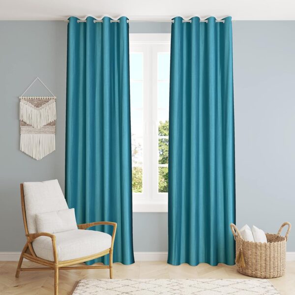 Faux Texture Aqua Curtains for Living Room | Room Darkening Eyelet Panels - Image 3