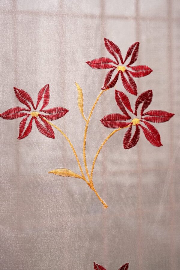 Elegant Maroon & Golden Sheer Tissue Curtains with Flower Embroidery - Pack of 4 - Image 3