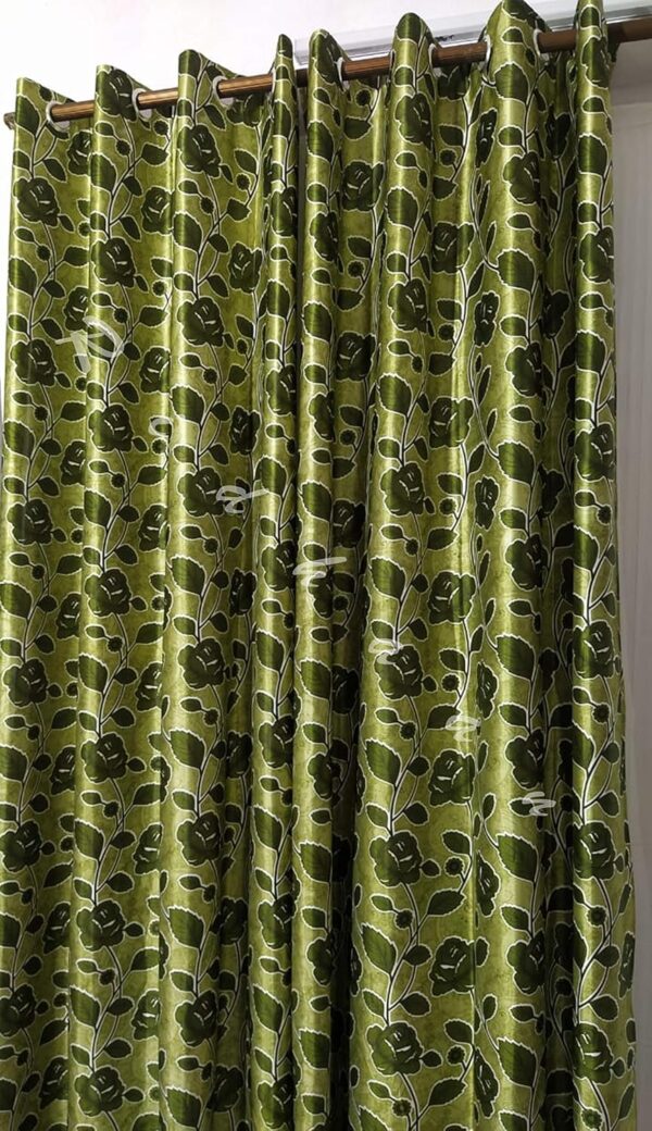 Leaf Floral Printed Curtains - Set of 2, 5x4 Feet Green Design - Image 2