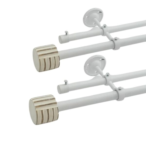 Adjustable Double Curtain Rod Set for Windows and Doors - White Distressed Finish - Image 2