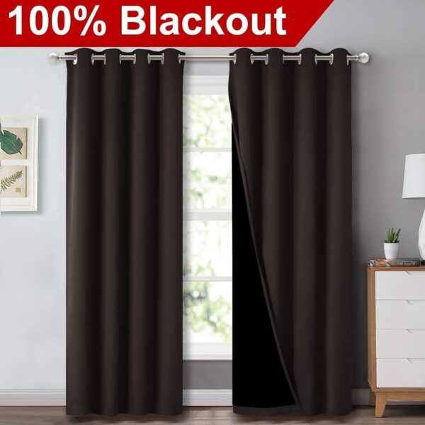 Full Blackout Curtains for Bedrooms - Soundproof, Double Layer Dark Brown Design - Image 3