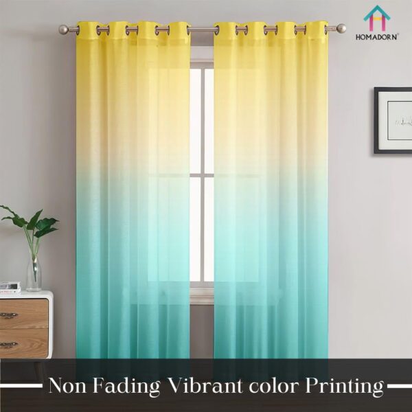 Ombre Linen Sheer Curtains for Stylish Living Spaces in Yellow and Sky - Image 2