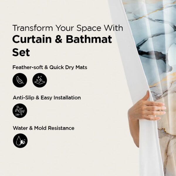 Urbane Home 7 Feet Shower Curtain & Bathmat Set for Stylish Bathrooms - Image 2