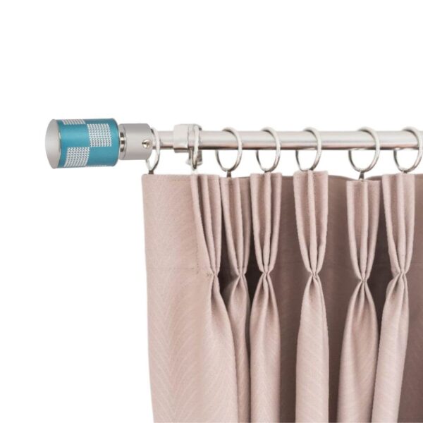 Lightweight Aluminium Curtain Rod Bracket Set with Designer Finials - Cyan - Image 2