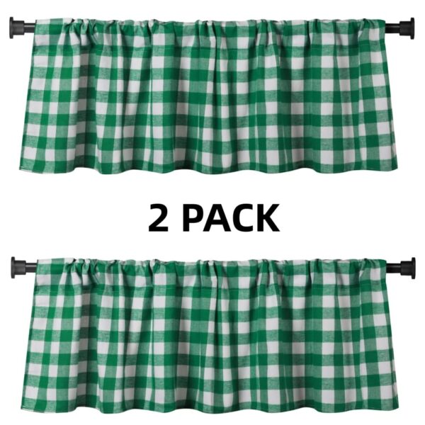 Buffalo Check Plaid Window Valances in Green and White for Farmhouse Decor - Image 2