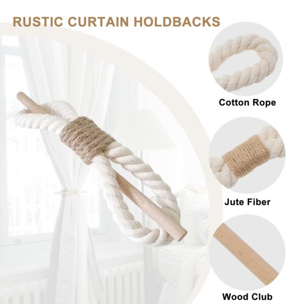 Boho Curtain Tiebacks: Rustic Jute Rope Holders for Home and Office Decor - Image 2