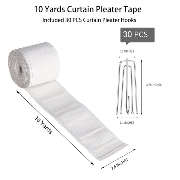 Best 10 Yards Curtain Pleat Tape with 30 Stainless Steel Hooks for DIY - Image 3