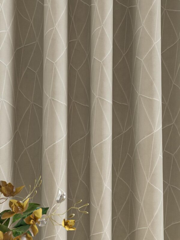 Elegant Beige Jacquard Geometric Curtains for Room Darkening - 7 FT Door - Image 3