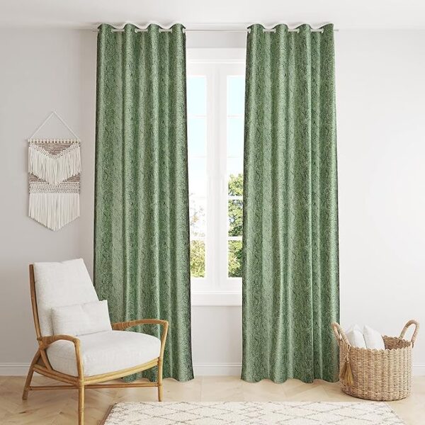 Softy Texture 7 Feet Green Polyester Blackout Curtains for Bedroom & Living Room - Image 2