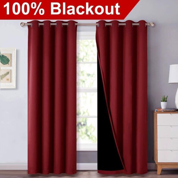 BFAM 100% Blackout Curtains - Soundproof Maroon Drapes for Ultimate Room Darkening - Image 2