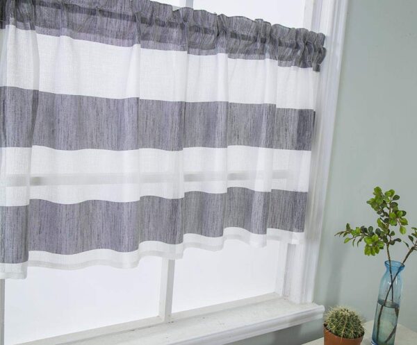 Boyouth Grey and White Rugby Stripe Valance for Small Windows 29x36-Inches - Image 4