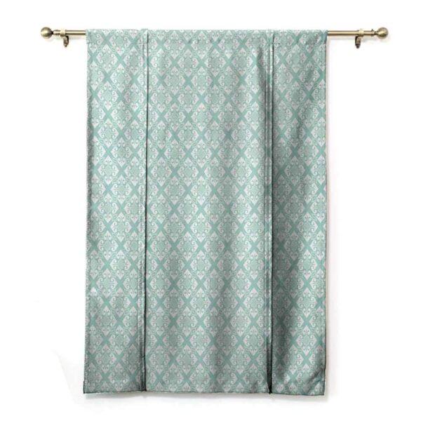 Elegant Teal and White Roman Shades with Floral Balloon Valance for Windows - Image 2