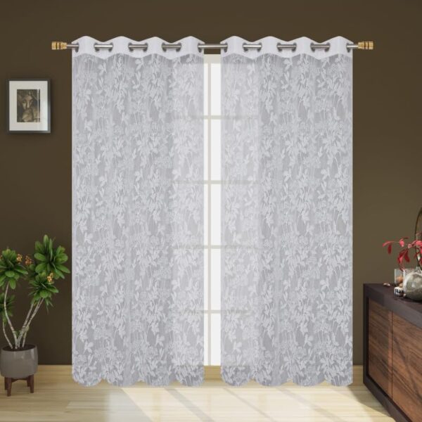 Elegant White Floral Eyelet Curtains - Heavy Net Tissue, Pack of 2 - Image 3