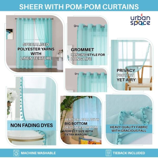 Mint Green Sheer Curtains with Pom Poms for Stylish Room Darkening - Image 6