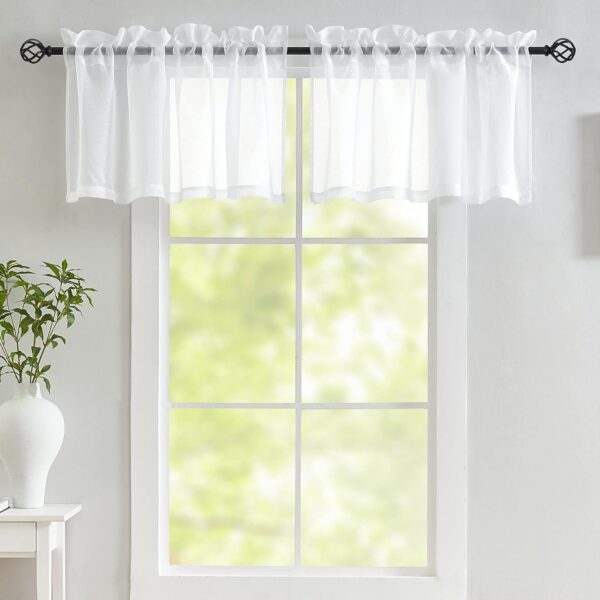 Elegant White Sheer Valance Curtains for Windows - 2 Panels, 18 Inch Length - Image 8