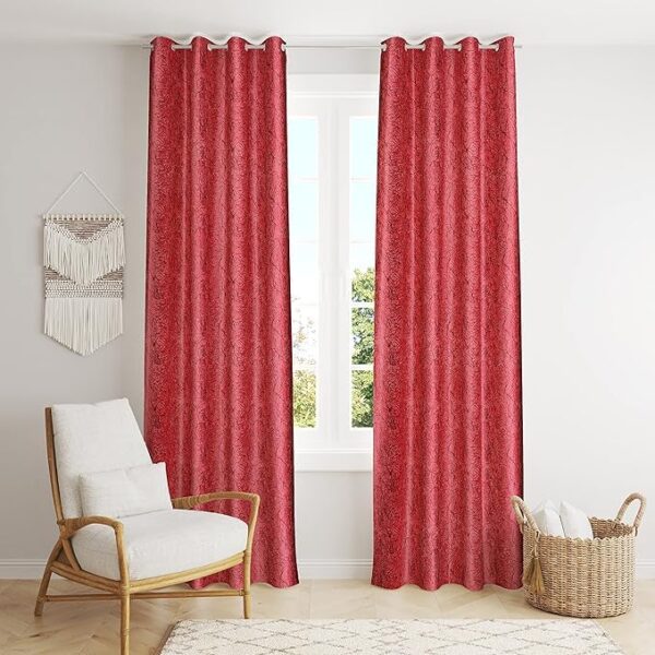 Softy Texture Red Blackout Curtains - Room Darkening Drapes Set of 2 - Image 2