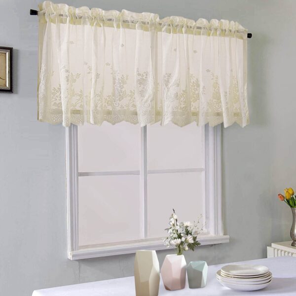 Beige Sheer Lace Curtain Valances for Vintage-Style Window Decor - Image 2