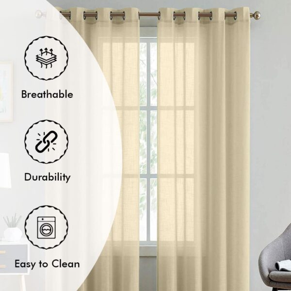 Cotton Linen Sheer Curtains Set for Elegant Home Decor in Butter Cream - Image 2