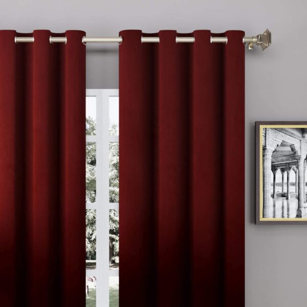 High-Quality Maroon Velvet Grommet Curtains for Living Room - Set of 2 - Image 2