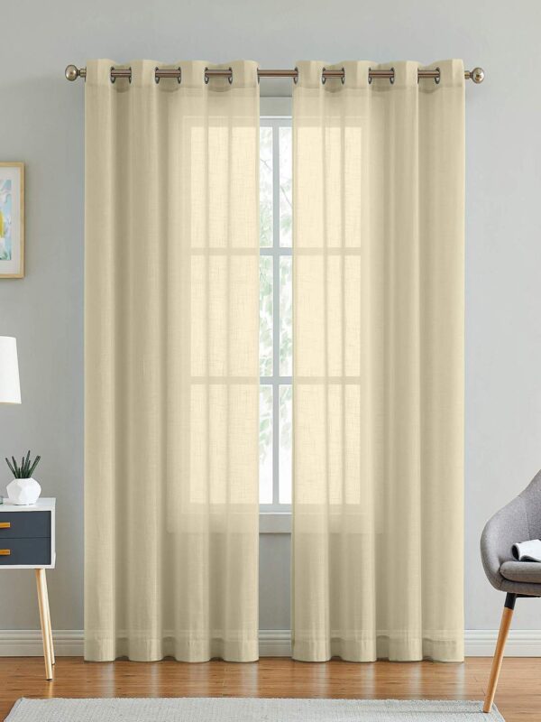 Cotton Linen Sheer Curtains Set for Elegant Home Decor in Butter Cream - Image 6