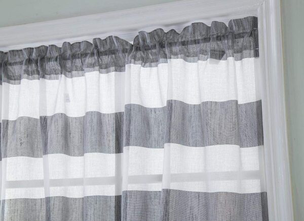 Boyouth Grey and White Rugby Stripe Valance for Small Windows 29x36-Inches - Image 2