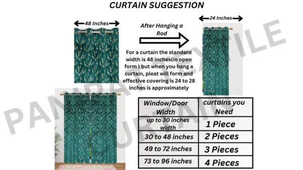 Luxury Aqua Floral Velvet Curtains for Room Darkening - Pack of 3 - Image 2