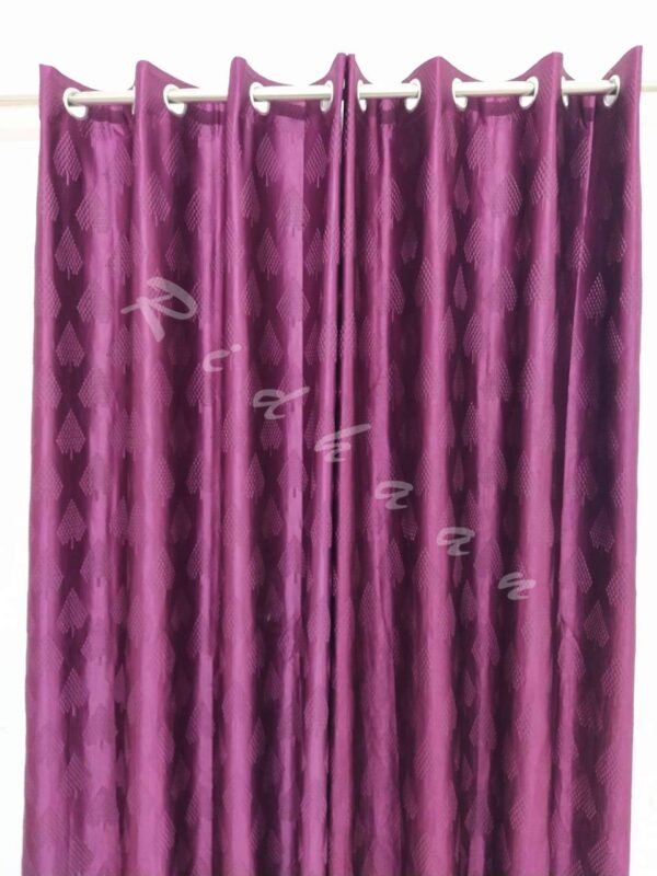 Elegant Purple Long Crush Curtains with Pine Tree Design and Tie Back Set - Image 5