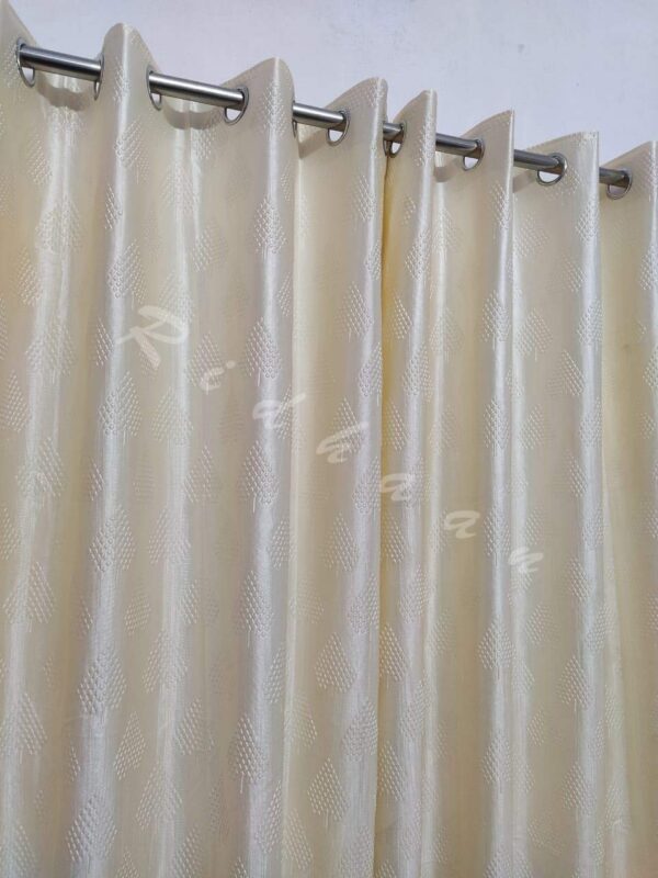 Elegant Cream and Golden RIDHAAN Fabric Curtains with Tiebacks - Pack of 3 - Image 2