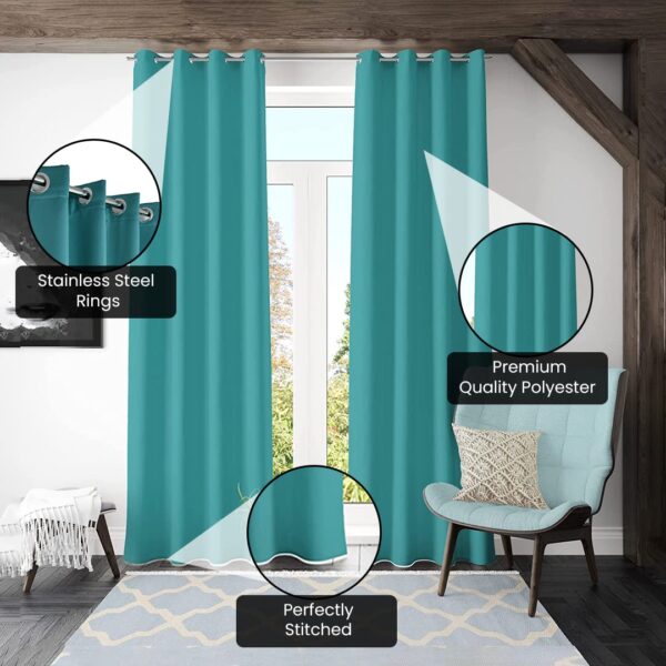 Room Darkening Aqua Blackout Curtains for Home & Office | Insulated Design - Image 4