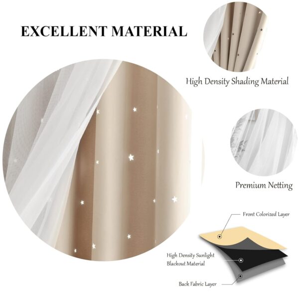 Loyala Stars Blackout Curtains: Stylish Double Layer Kids Beige Curtains 108 Inches - Image 3