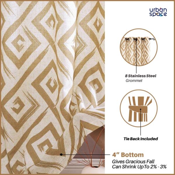 Geometric 100% Cotton Curtains for Bedrooms - Light-Filtering Beige Pack of 2 - Image 4