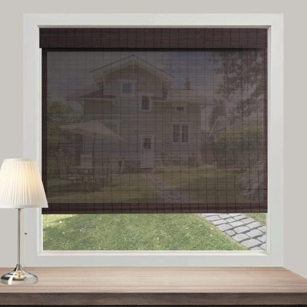 Bamboo Roller Shades: Light Filtering Roll Up Blinds in Dark Brown 30"x48" - Image 2