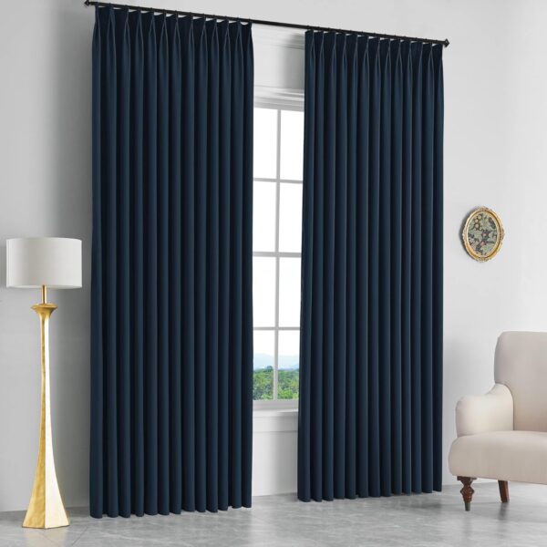 Elegant Navy Blue Pinch Pleat Blackout Curtains for Ultimate Room Darkening - Image 2