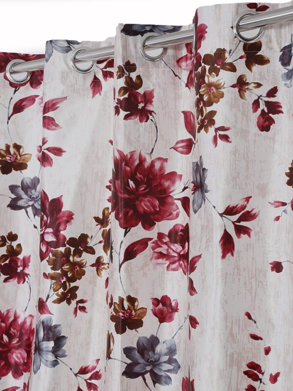 Maroon Eyelet Polyester Door Curtains - 2 Piece Windflower Design for Home Decor - Image 2