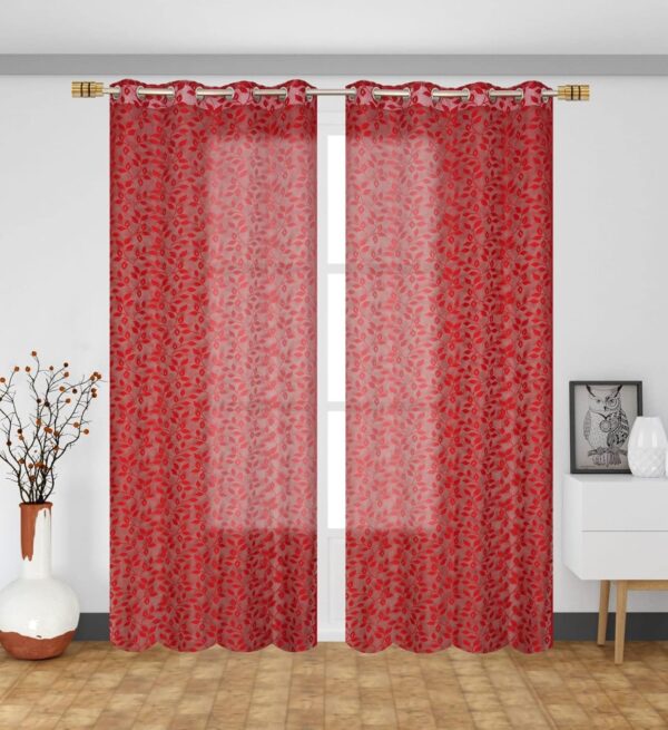 Elegant Red Leaf Sheer Polyester Curtains for Doors - 5 Feet Long - Image 3